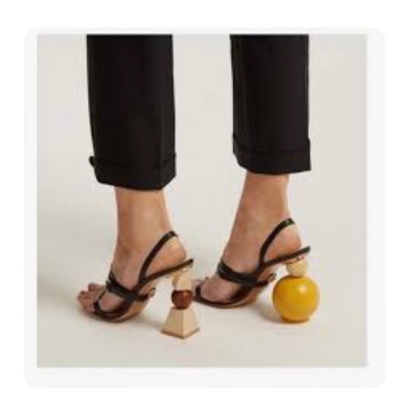 Designer inspired black heels with asymmetrical wood heel women’s size 8 - Picture 1 of 13